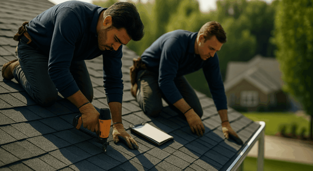 Roofers replacing roof in beavercreek, ohio