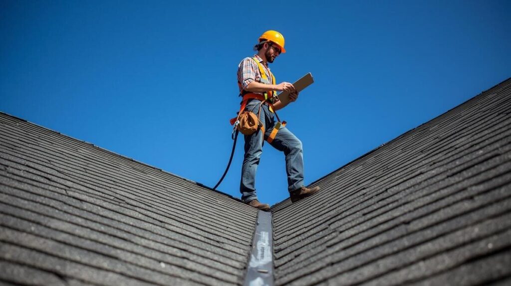 Roofer inspecting a residential roof in beavercreek ohio