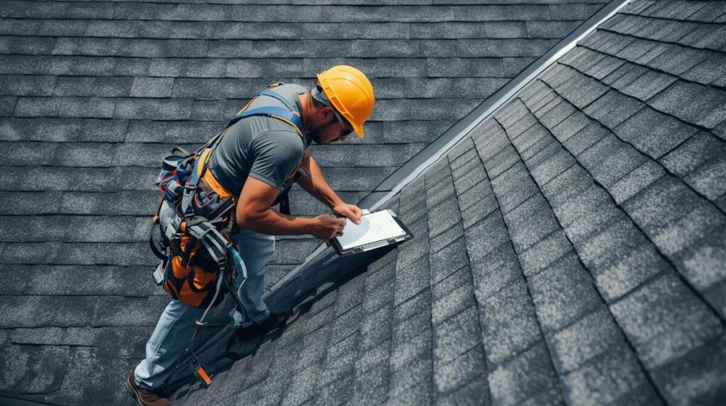 Roof inspector inspecting a roof in beavercreek ohio