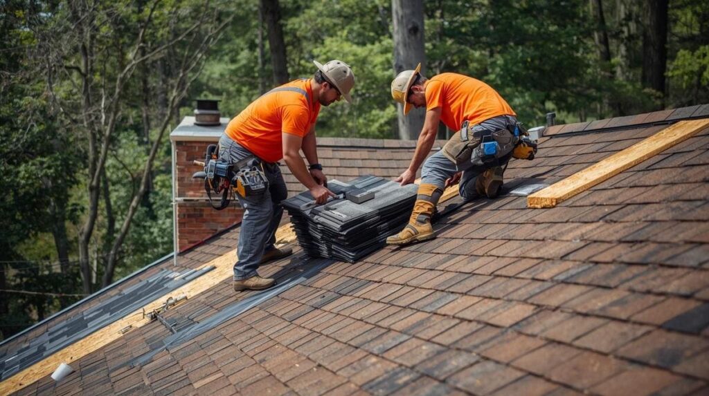 Roofers replacing roof in beavercreek ohio